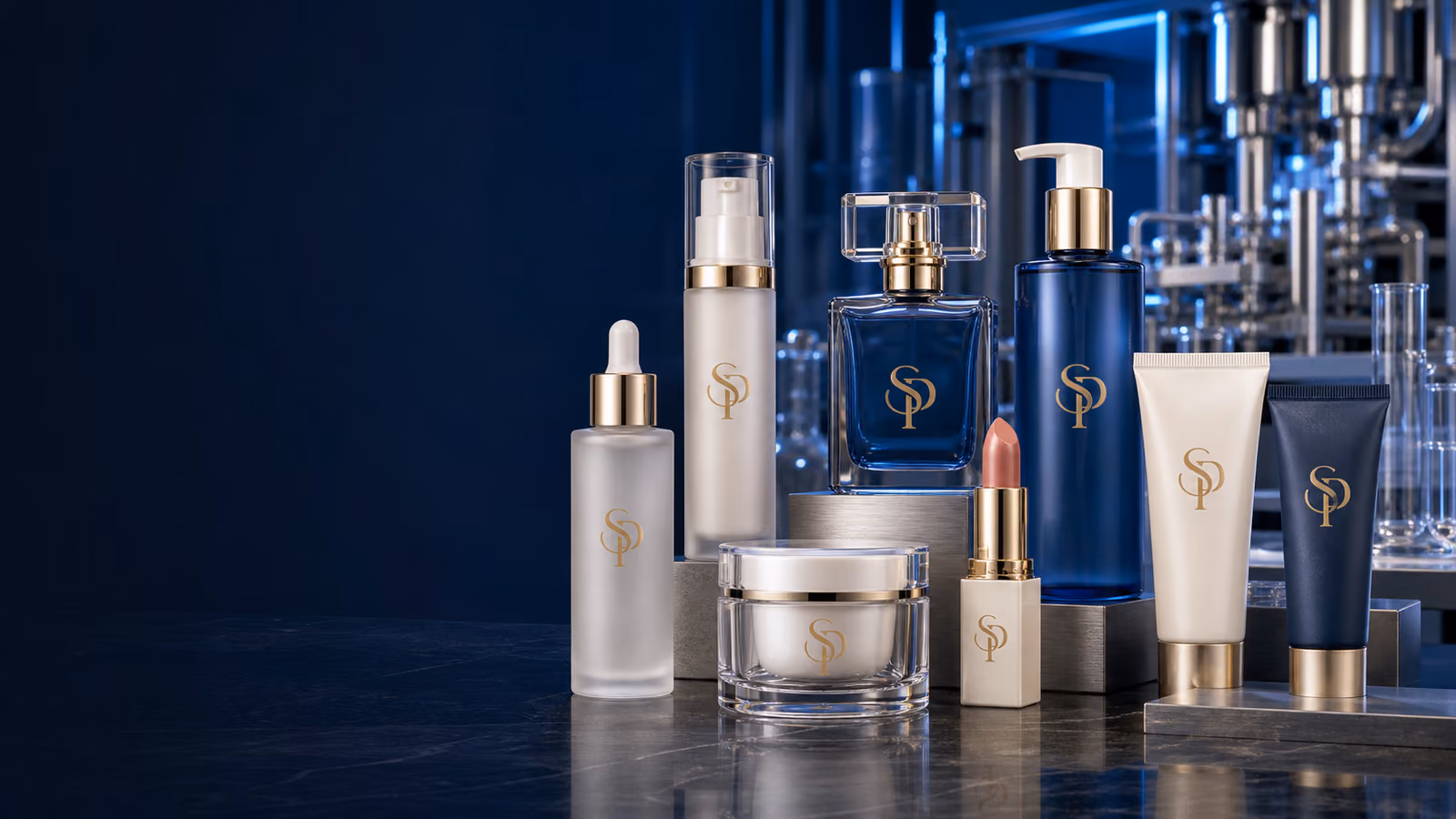 SHANGPIN LAB cosmetic products inside a manufacturing facility